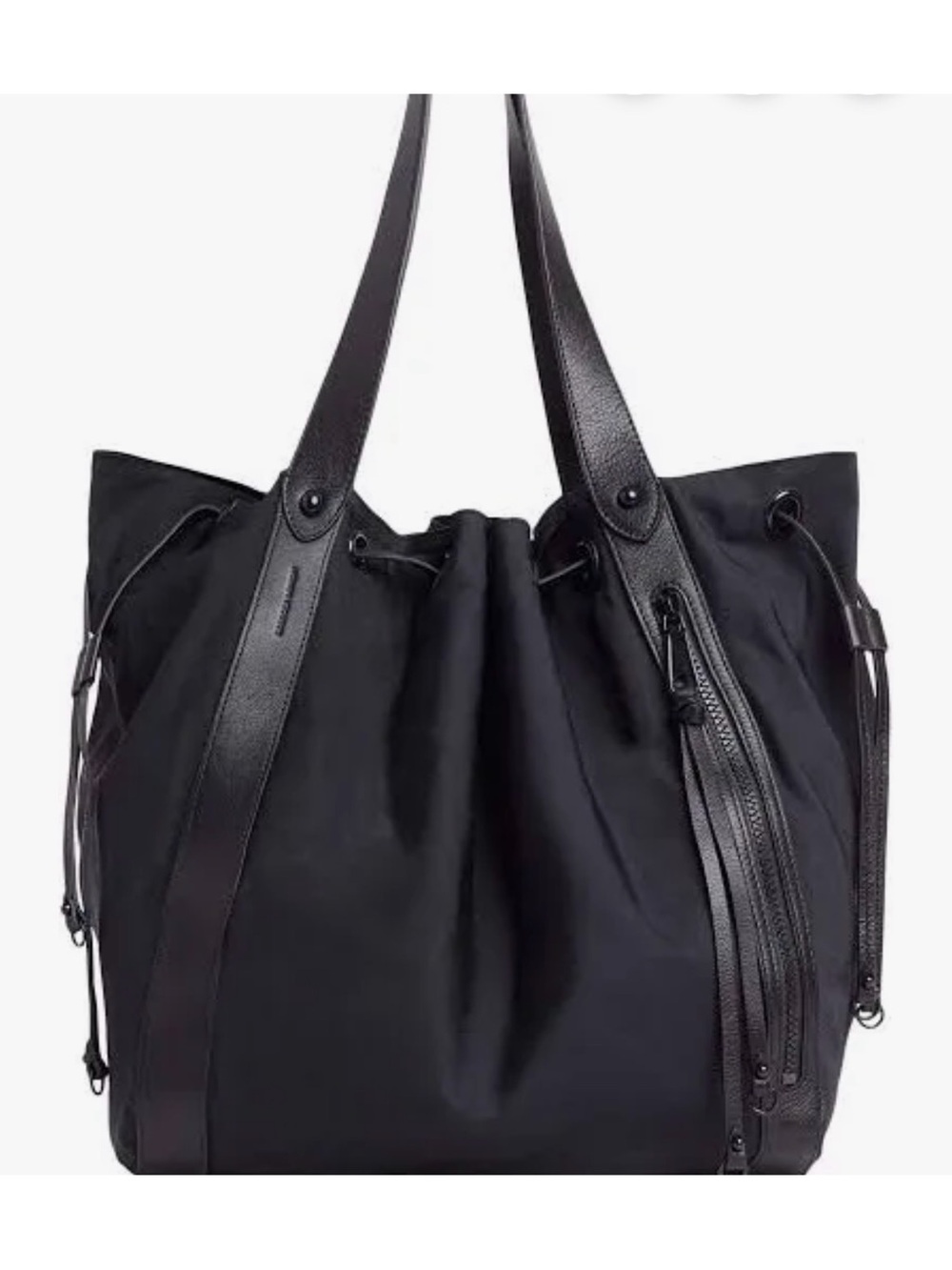 Rebecca Minkoff black drawstring shoulder bag with leather trim